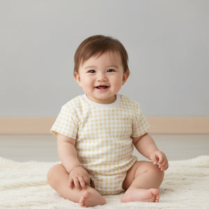 Organic Short-Sleeve Bubble Romper / Dotty Gingham