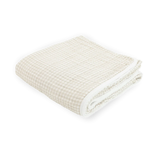 Little Unicorn Cotton Muslin Original Quilt (47"x47") / Tan Gingham