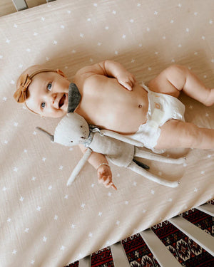 Little Unicorn Cotton Muslin Crib Sheet / Taupe Cross