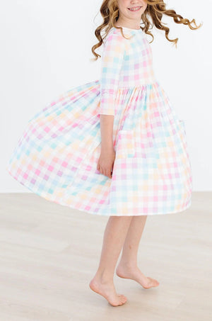 Pastel Plaid Pocket Twirl Dress