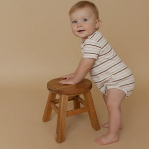 Organic Short-Sleeve Bubble Romper / Terra Stripes