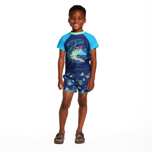 Navy Dino Short Sleeve Rashguard Swim Set