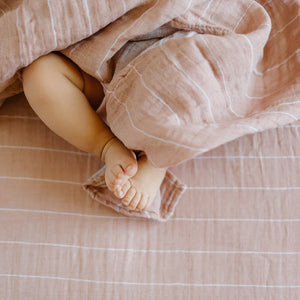 Little Unicorn Cotton Muslin Crib Sheet / Mauve Stripe