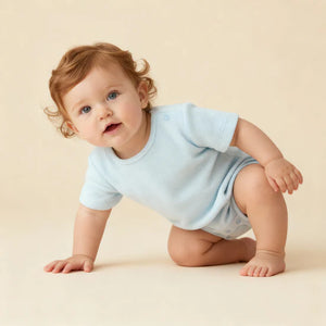Organic Short Romper / Light Blue