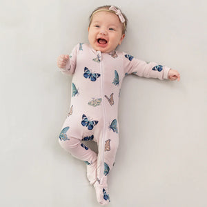 Baby Zippered Footie / Blush Butterfly