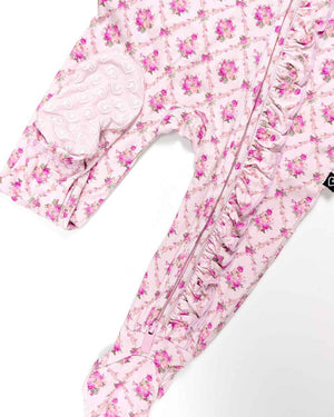 Lev Baby Ruffled Zippered Footie / Caroline Pink Floral