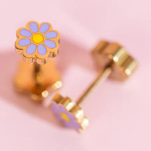 Pierced Tiny Daisy Earrings / Periwinkle