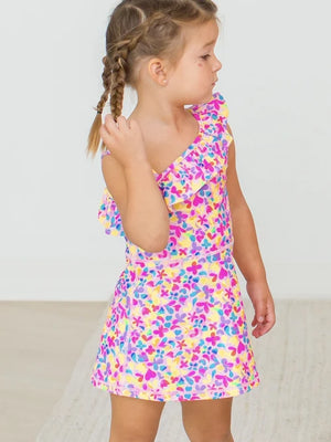 RuffleButts Neon Tennis Dress & Bike Short Set / 2T