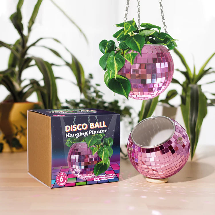 Pink Disco Ball Hanging Planter 6"