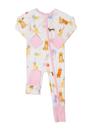 Convertible Zip Sleep Romper / Dog Party