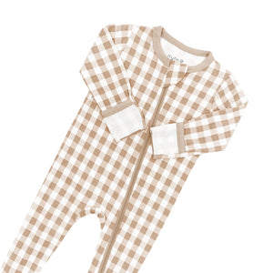 Kyte Baby Zippered Footie / Gingham Bisque