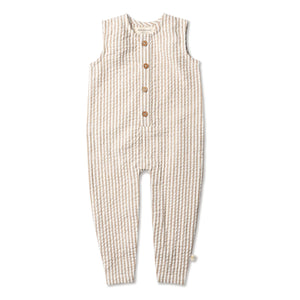 Organic Sleeveless Long Romper / Brown Stripes