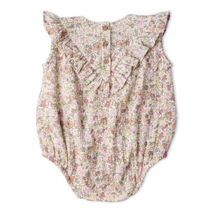 Organic Sleeveless Ruffle Bubble Romper / Pastel Bloom