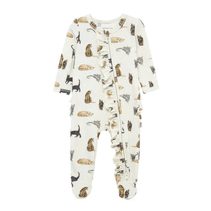 Milkbarn Cotton Stretch Ruffle Zipper Footed Romper / Cat