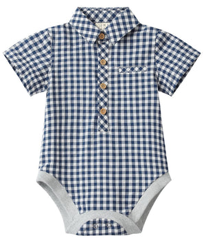 Me & Henry Helford Woven Onesie / Navy Plaid