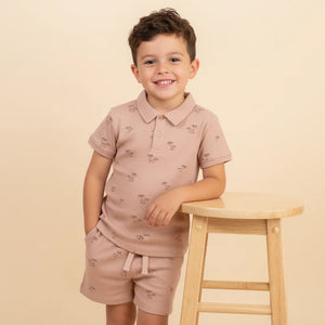 Organic Collar Tee & Shorts Set / Island Palm