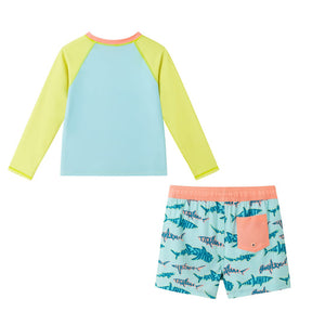 Aqua & Lime Shark Rashguard Swim Set