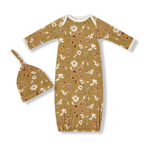 Milkbarn Luxe Stretch Gown & Hat Set / 0-3 Months - Wildflower