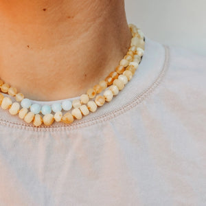 Canyon Leaf Raw Honey Amber + Amazonite Necklace