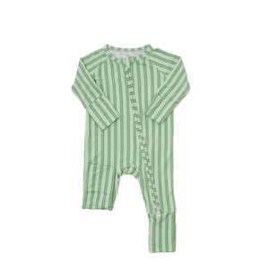 Convertible Zip Sleep Romper / Green Ticking Stripe