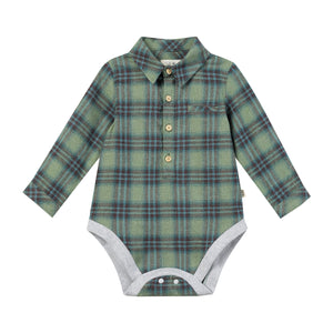 Me & Henry Jasper Woven Onesie / Green Plaid
