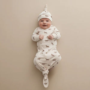 Organic Kimono Knotted Sleep Gown & Hat Set / Horses