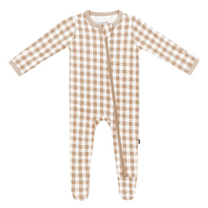 Kyte Baby Zippered Footie / Gingham Bisque