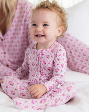 Lev Baby Ruffled Zippered Footie / Caroline Pink Floral
