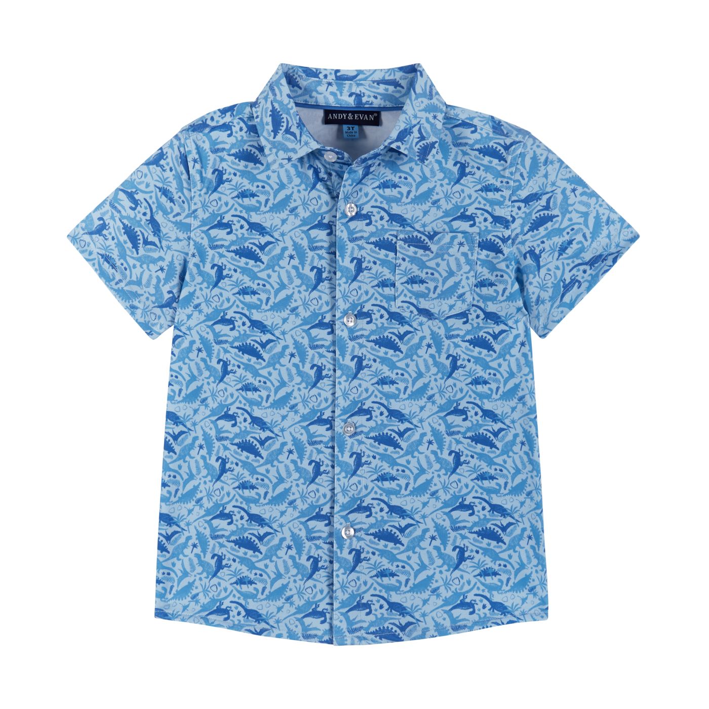 Blue Dino Short Sleeve Button Down Shirt