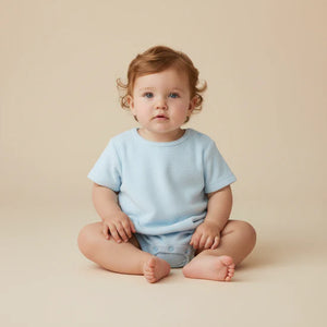 Organic Short Romper / Light Blue