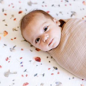 Little Unicorn Cotton Muslin Crib Sheet / Mushrooms