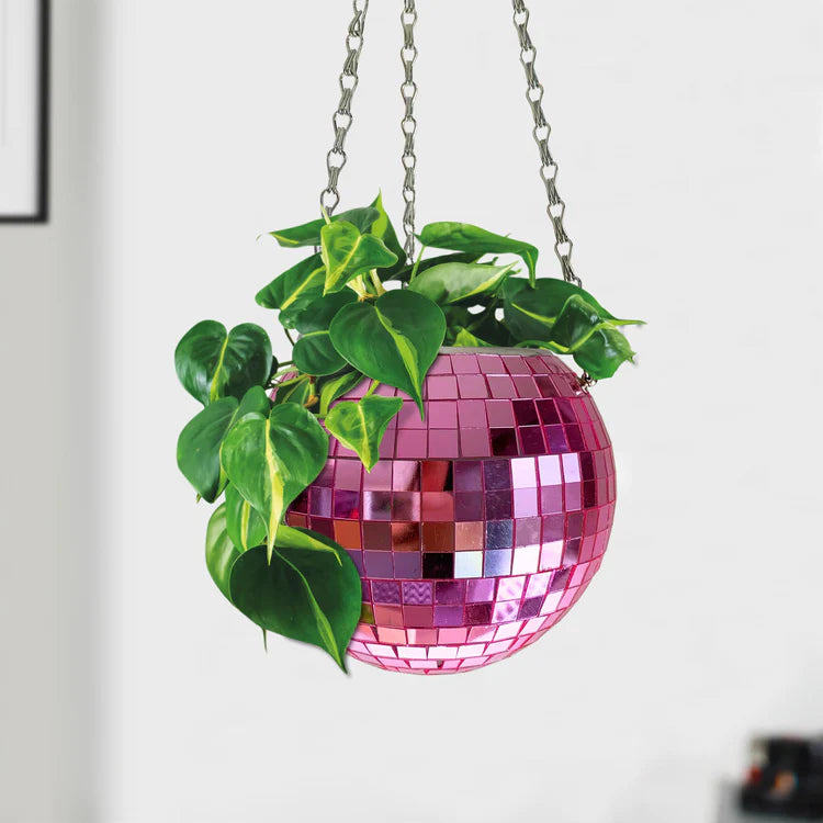 Pink Disco Ball Hanging Planter 6"