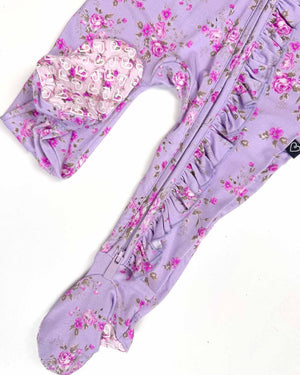 Lev Baby Ruffled Zippered Footie / Sylvie Purple w/ Pink Floral