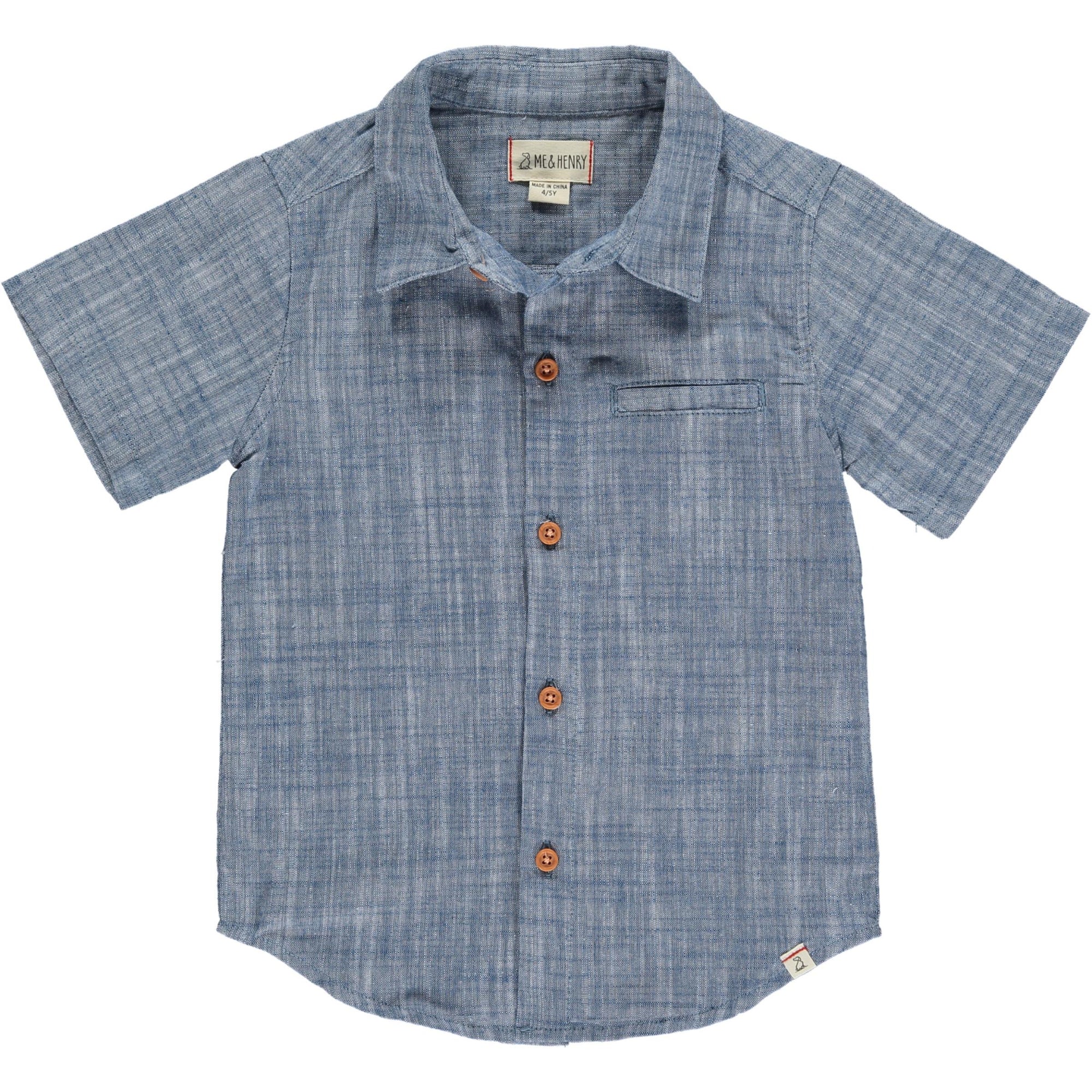 Newport Woven Button Up Shirt / Blue Heathered
