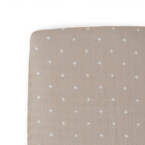 Little Unicorn Cotton Muslin Crib Sheet / Taupe Cross