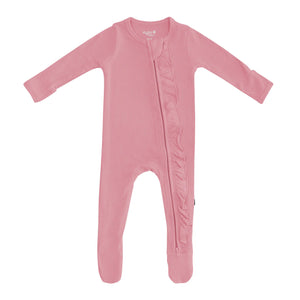 Kyte Baby Ribbed Ruffle Zippered Footie / Apple Blossom