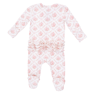 Rose Bow Lattice 2 Way Ruffle Back Zipper Footie
