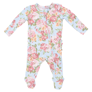 Angeline Floral 2 Way Ruffle Back Zipper Footie