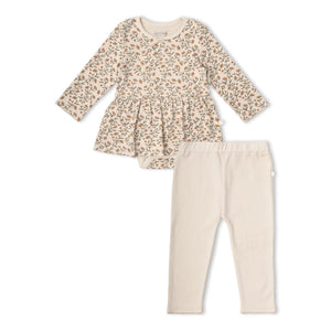 Organic Bodysuit Dress & Leggings Set / Rustbloom