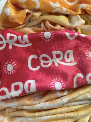 Plush Minky Fleece Personalized Blanket | Sun Icon Repeating Name