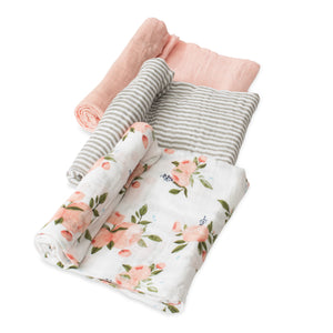 Little Unicorn Cotton Muslin Swaddle Set / Watercolor Roses