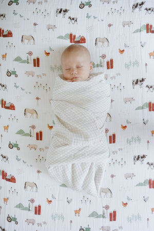 Little Unicorn Cotton Muslin Swaddle / Tan Gingham