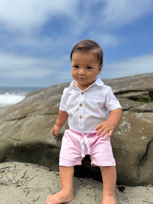 Me & Henry Helford Woven Onesie / White Seersucker