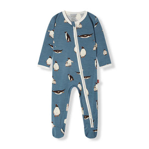 Milkbarn Luxe Stretch Zipper Footed Romper / Penguin