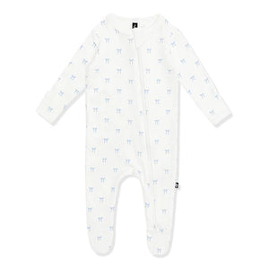 Kyte Baby Pointelle Zippered Footie / Sweet Blue Bow