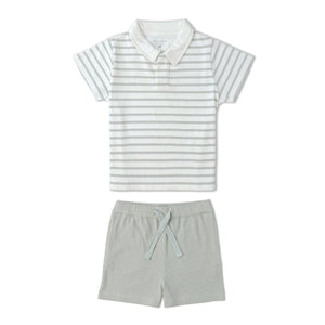 Organic Collar Tee & Shorts Set / Fog Stripe