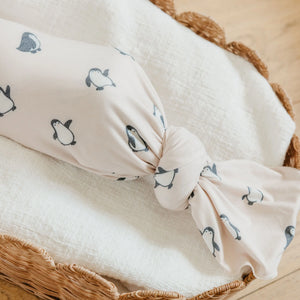 Copper Pearl Knit Swaddle Blanket / Penguins