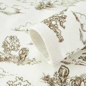 Milkbarn Luxe Stretch Ruffle Zipper Footed Romper / Country Toile