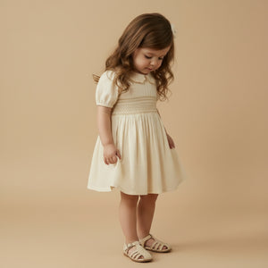 Organic Smocked Collar Dress / Butter Yellow