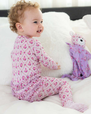 Lev Baby Ruffled Zippered Footie / Caroline Pink Floral
